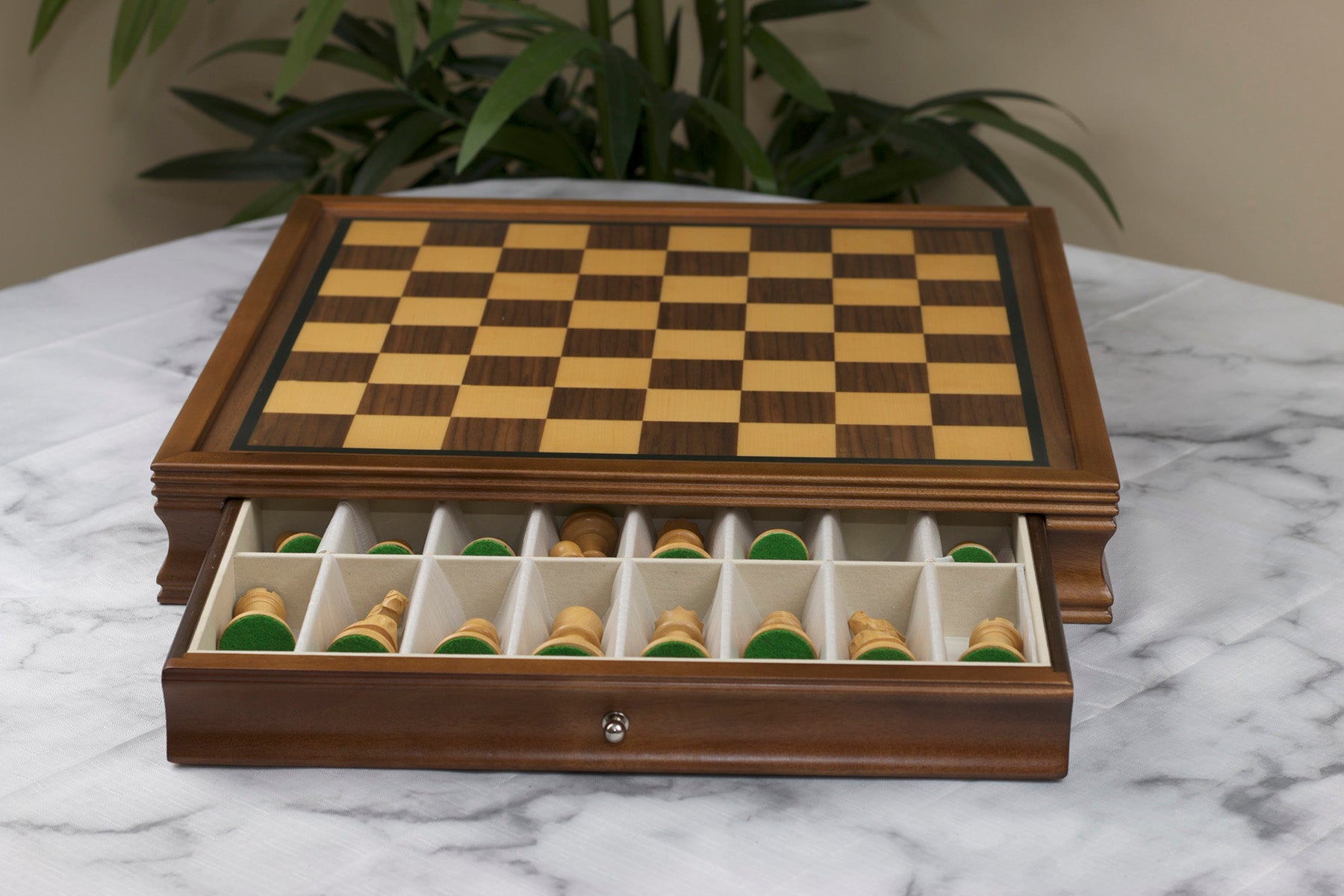 Chess Board with Chess Pieces Storage in Walnut