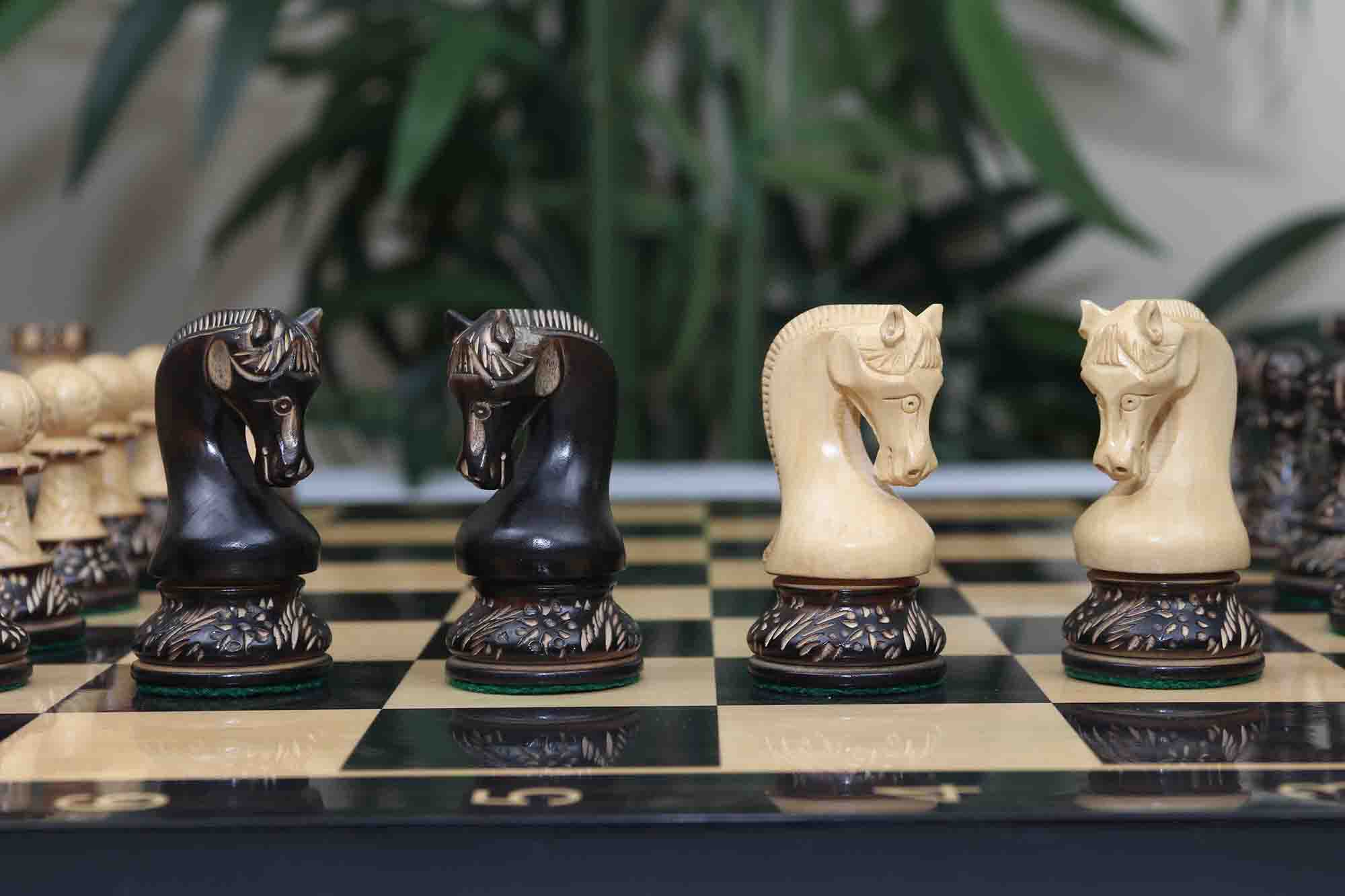 Leningrad Series 4" Luxury Staunton Chess Set in Burnt Boxwood
