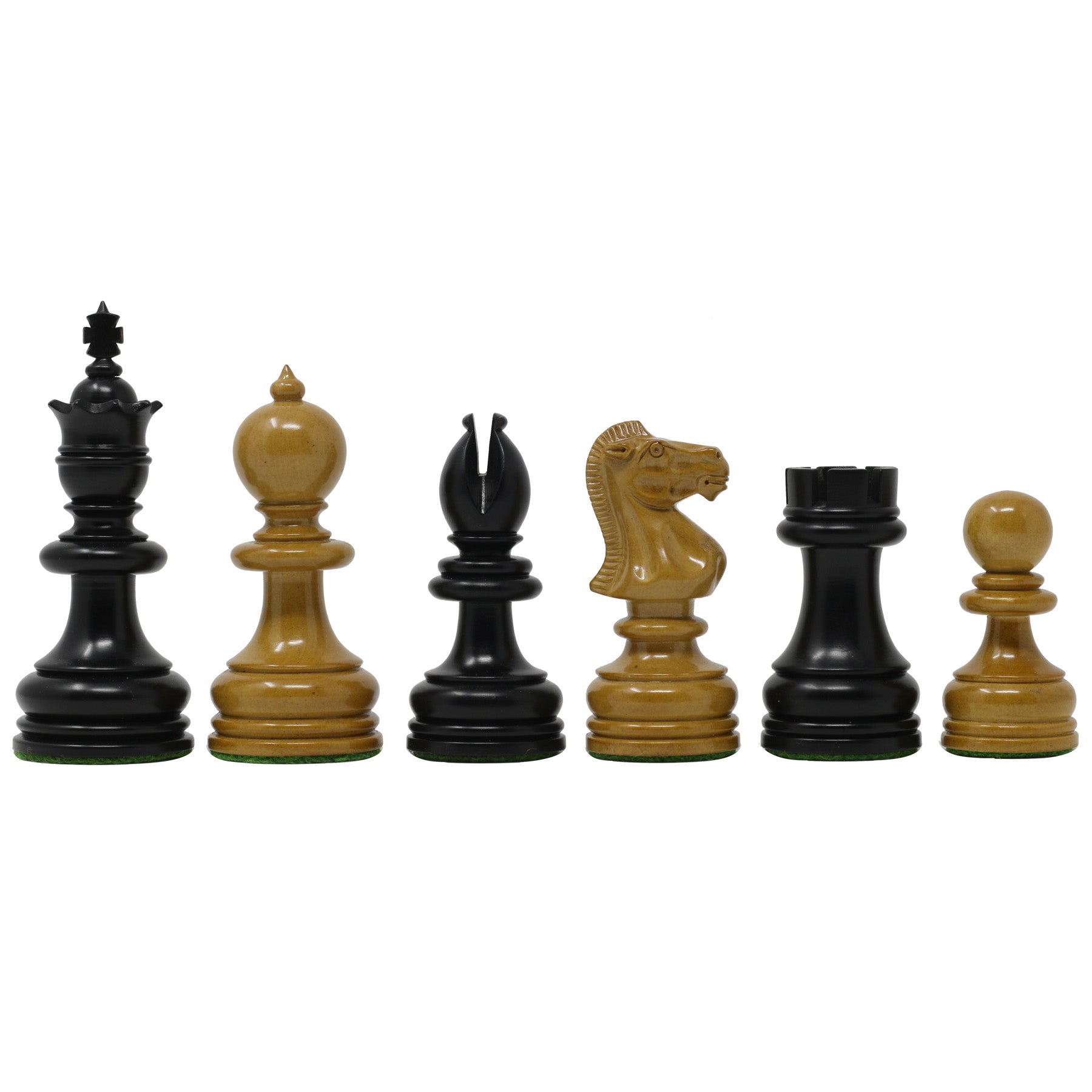 Reproduced English Playing 3.5" Vintage Chessmen in Antiqued Boxwood and Ebonised