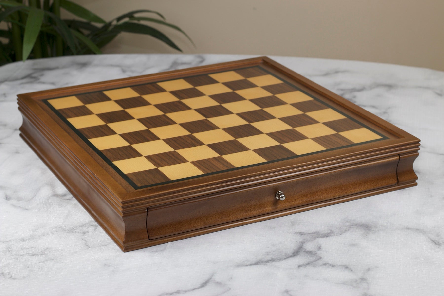 Chess Board with Chess Pieces Storage in Walnut