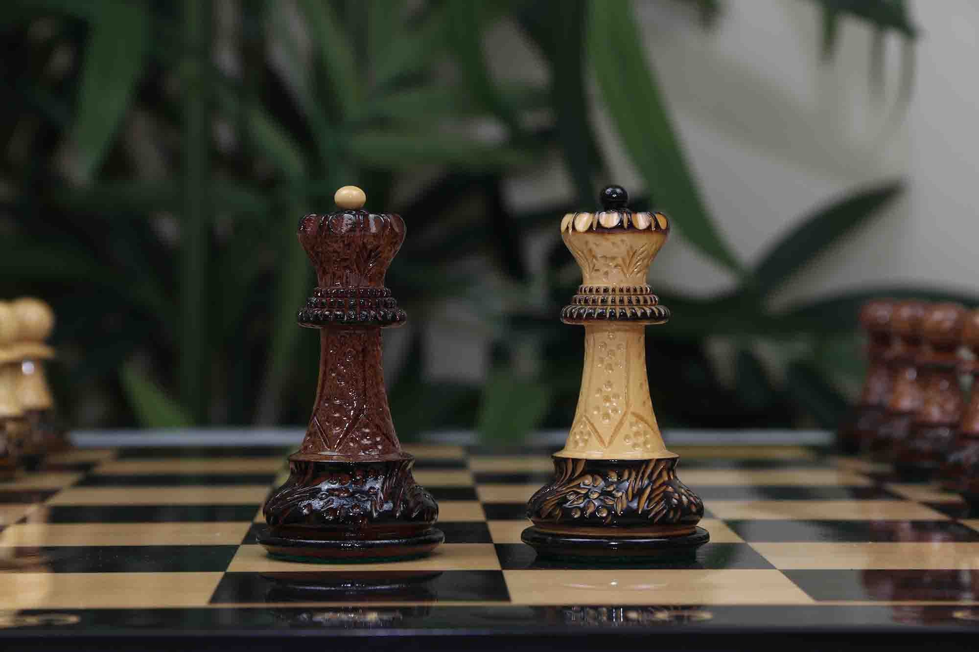 Zagreb '59 Series Luxury Chessmen in Lacquered Burnt Golden Rose/ Boxwood - 3.75" King Height
