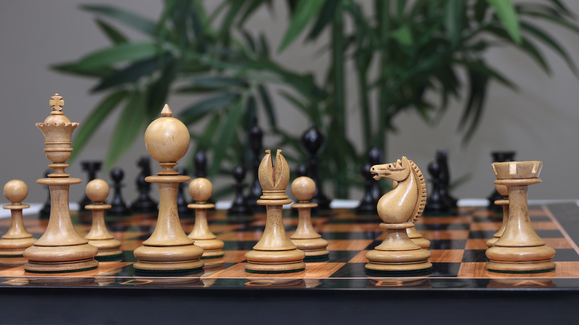The William Hallett 1860 London Chess Set in Distressed Boxwood/Ebony - 3.5" King