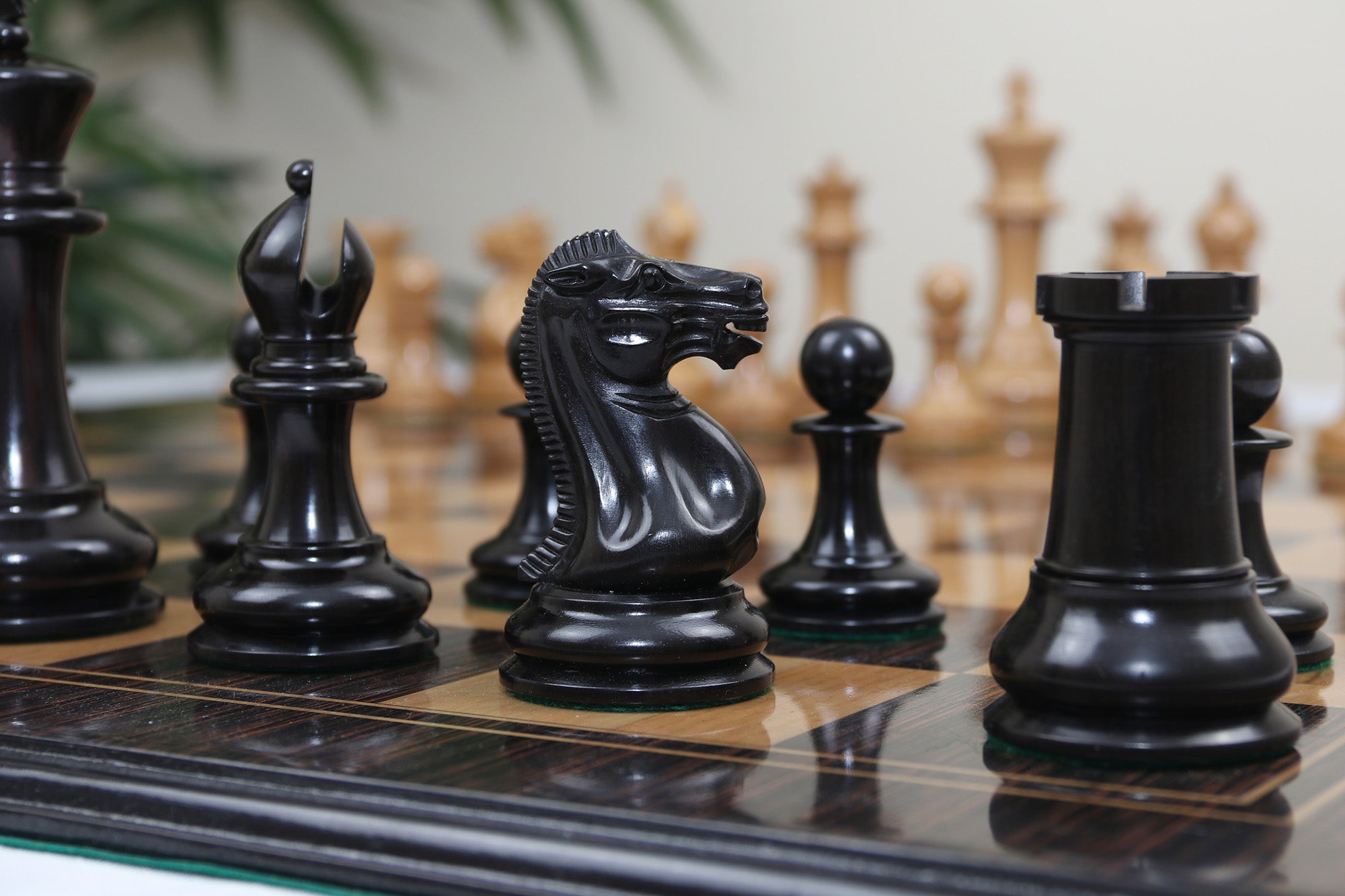 Original Reproduction Nathaniel 1849 Vintage 4.4" Chess Pieces in Antiqued Boxwood & Ebony