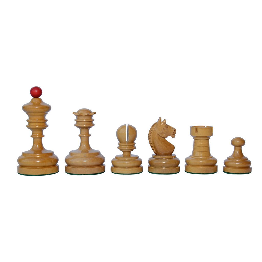 Reproduction Vintage 1930 German Knubbel 3.5" Chess Set in Antique and Red Stained Box wood