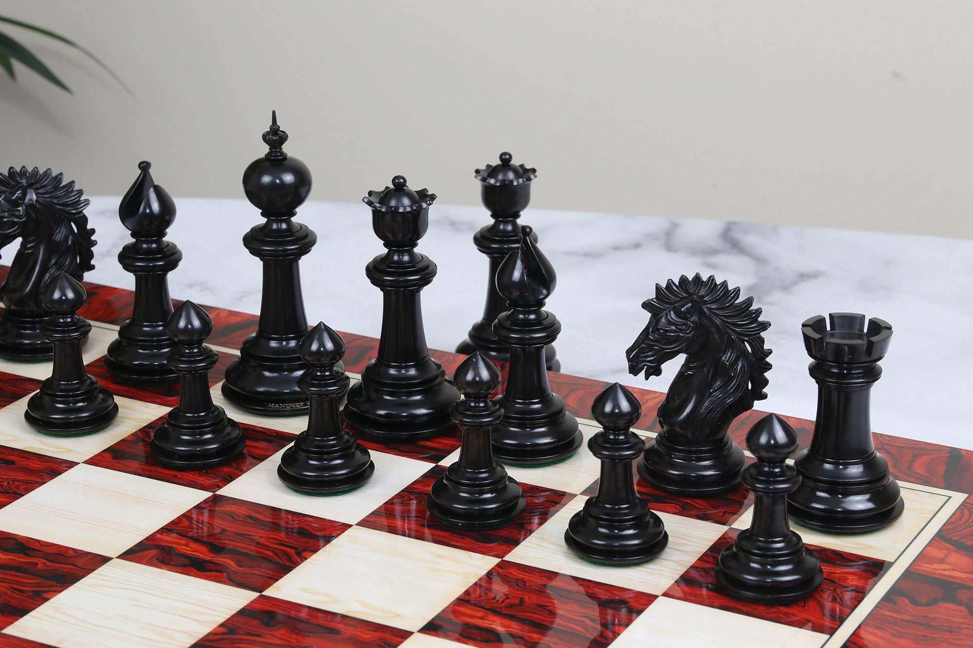 The Emperor Series Chess Pieces , Pearl White & Royal Blue Lacquered, 4.4  King