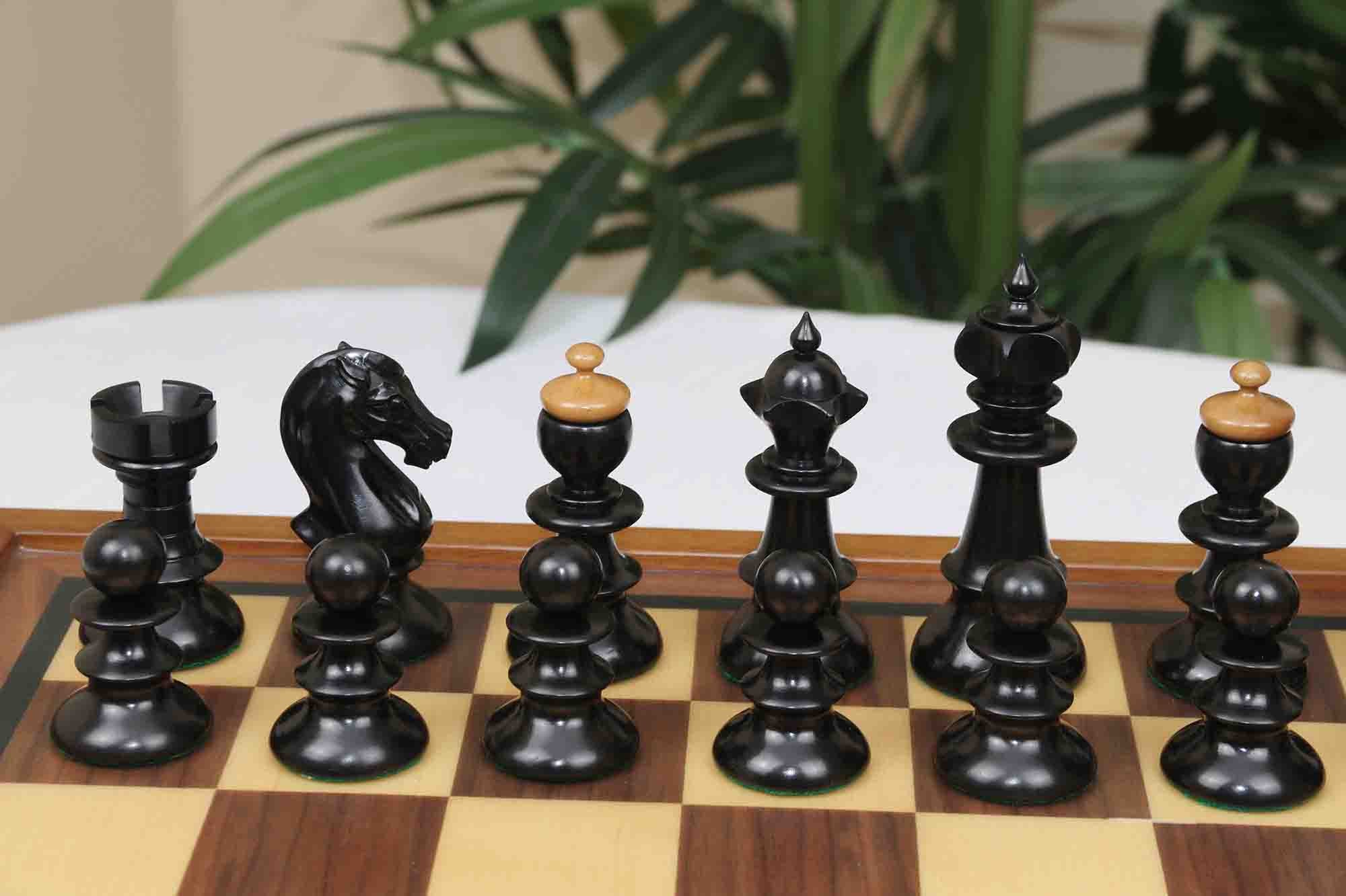 The Austrian Coffehouse Series Vintage Luxury Chess Pieces in Antiqued Boxwood and Ebony - 4.0" King