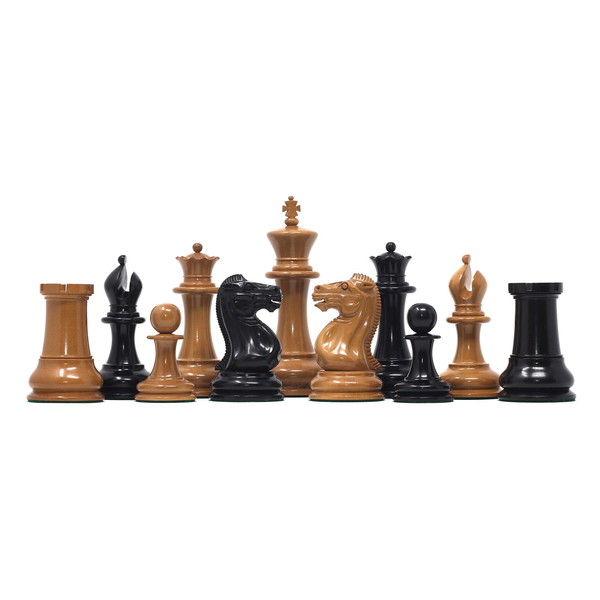 Original Reproduction Nathaniel 1849 Vintage 4.4" Chess Pieces in Antiqued Boxwood & Ebony