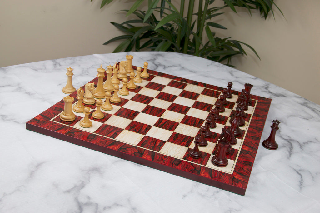 Tristan Series Luxury Staunton Chess Pieces in Blood Rose wood: King Size 4"
