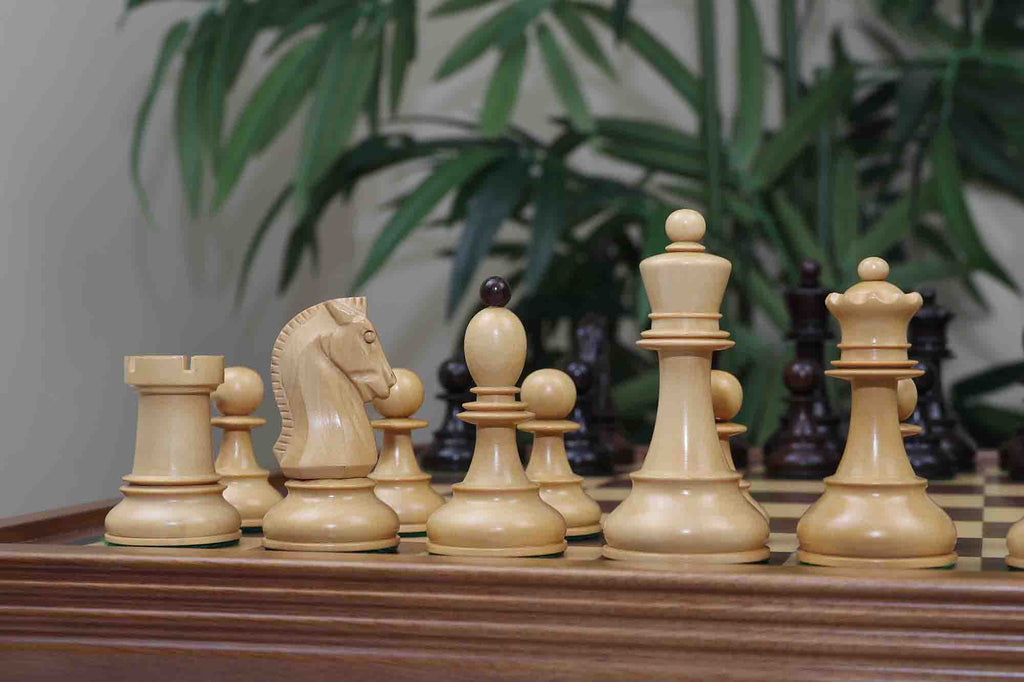 Dubrovink Series 1950 Vintage Reproduction 3.75" Chess Set in Natural Boxwood/Indian Rosewood