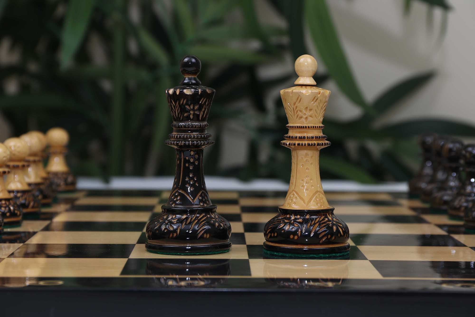 Dubrovnik Series 1970 Reproduction 3.75" Luxury Burnt Boxwood Lacquered Chess Set