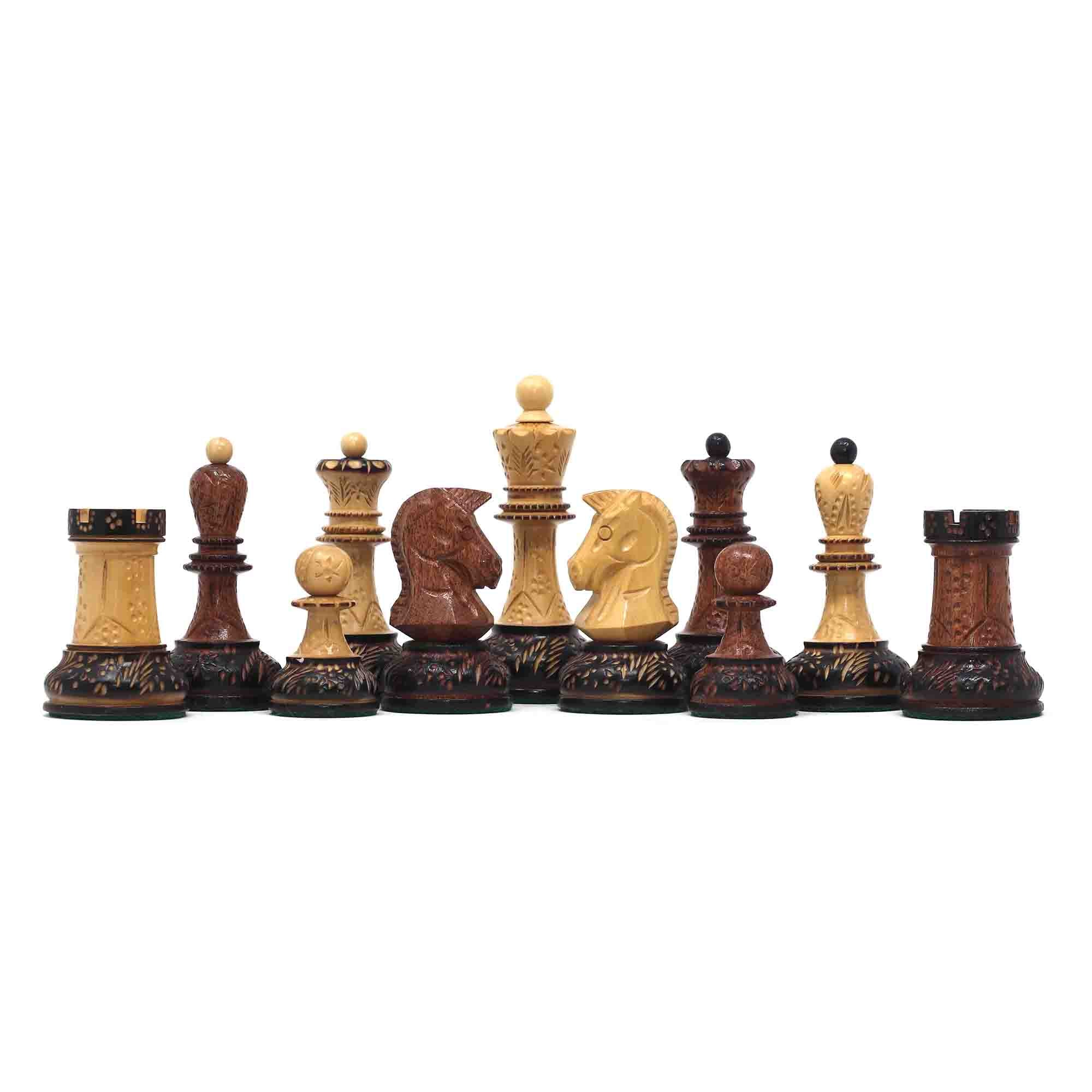 Dubrovink Series 1970 Reproduction 3.75" Luxury Burnt Accacia / Boxwood Chess Set