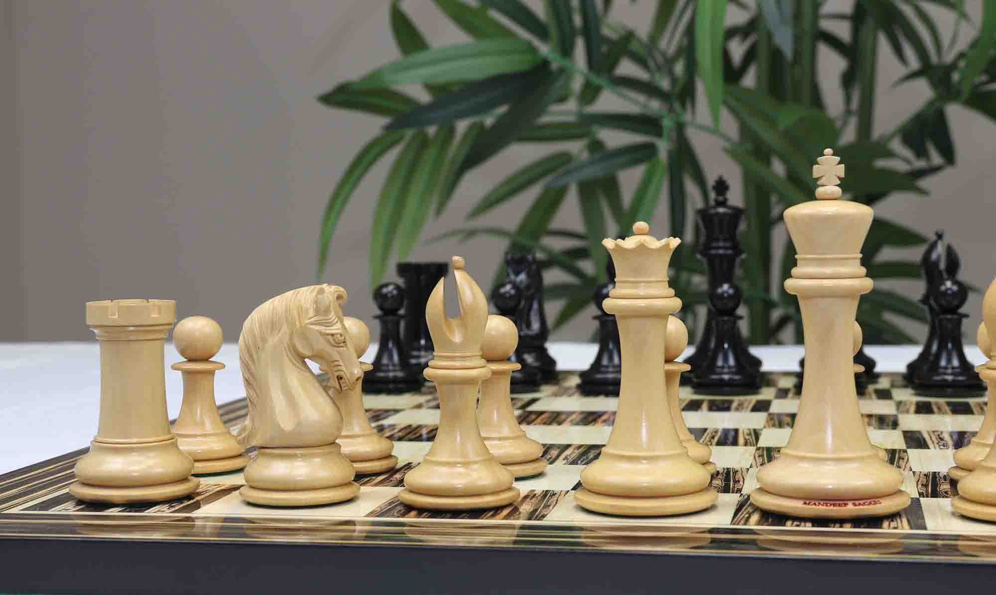 Grand Collection Signature Series Luxury Staunton Chess Pieces in Ebony and Boxwood: King Size 4.4"