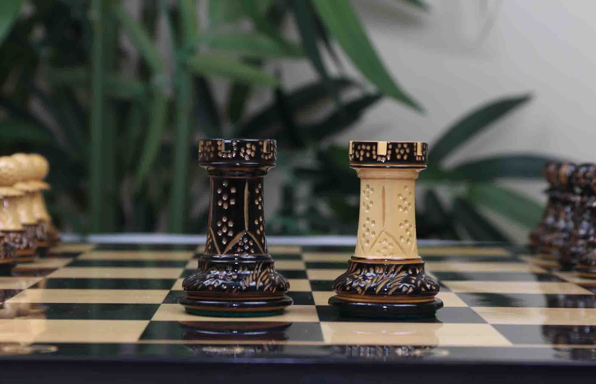 Zagreb '59 Series Luxury Chessmen in Lacquered Burnt Boxwood - 3.75" King Height