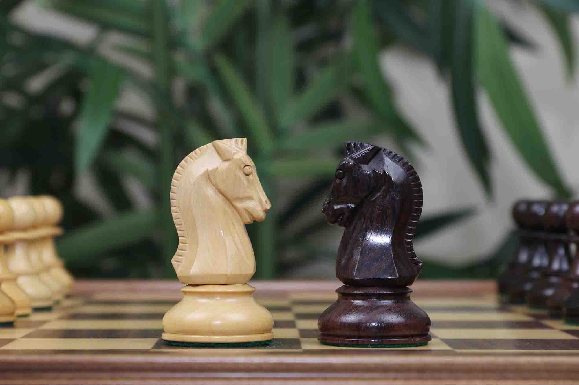 Dubrovink Series 1950 Vintage Reproduction 3.75" Chess Set in Natural Boxwood/Indian Rosewood