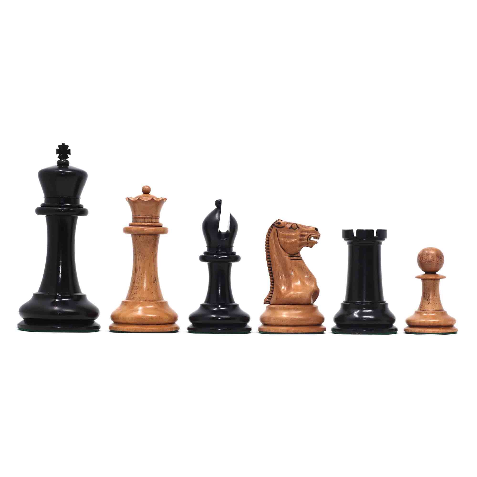 1849 Early Version Reproduced 4.4" Chess Set in Distressed Boxwood/Ebony