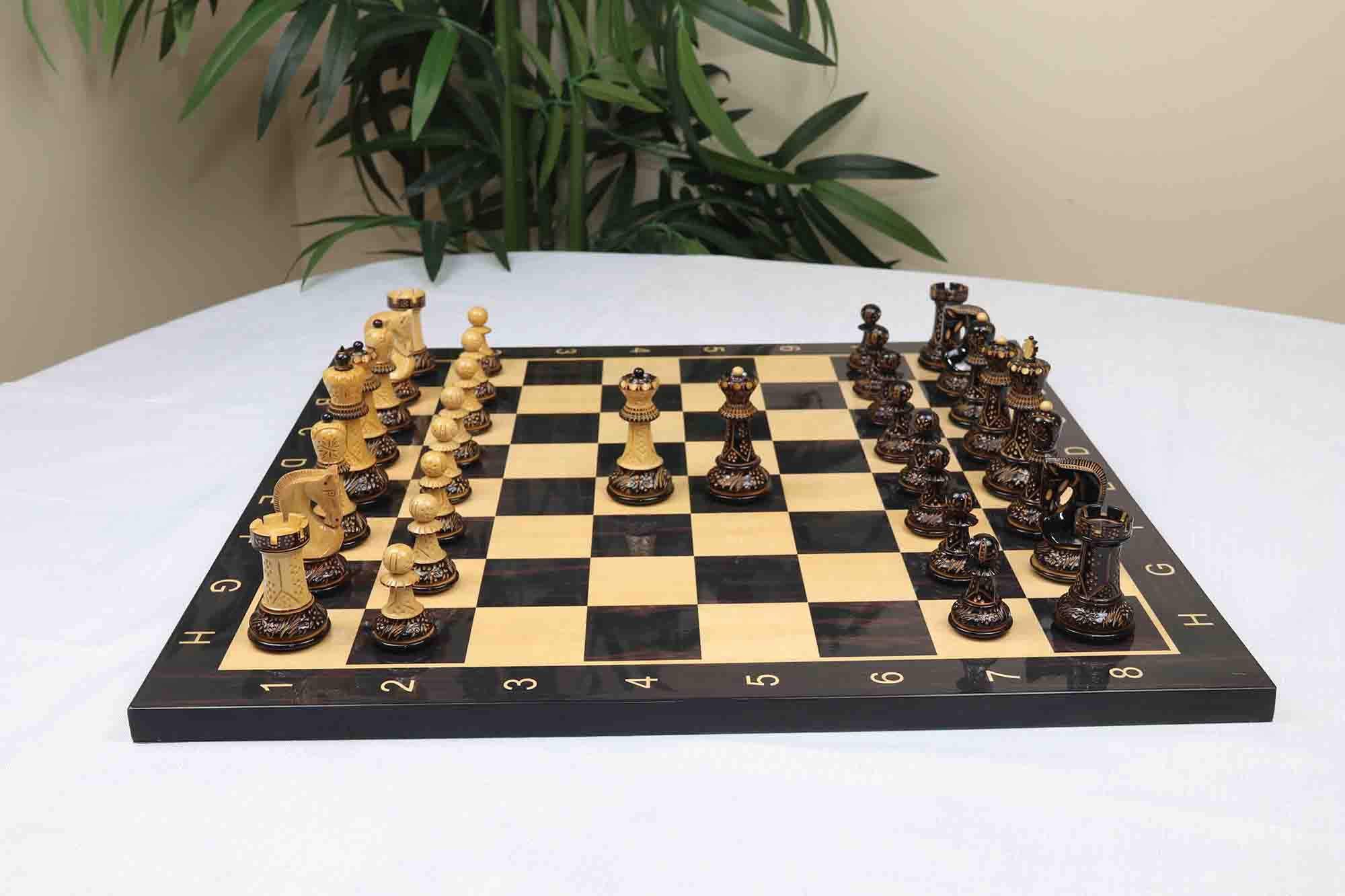 Zagreb '59 Series Luxury Chessmen in Lacquered Burnt Boxwood - 3.75" King Height