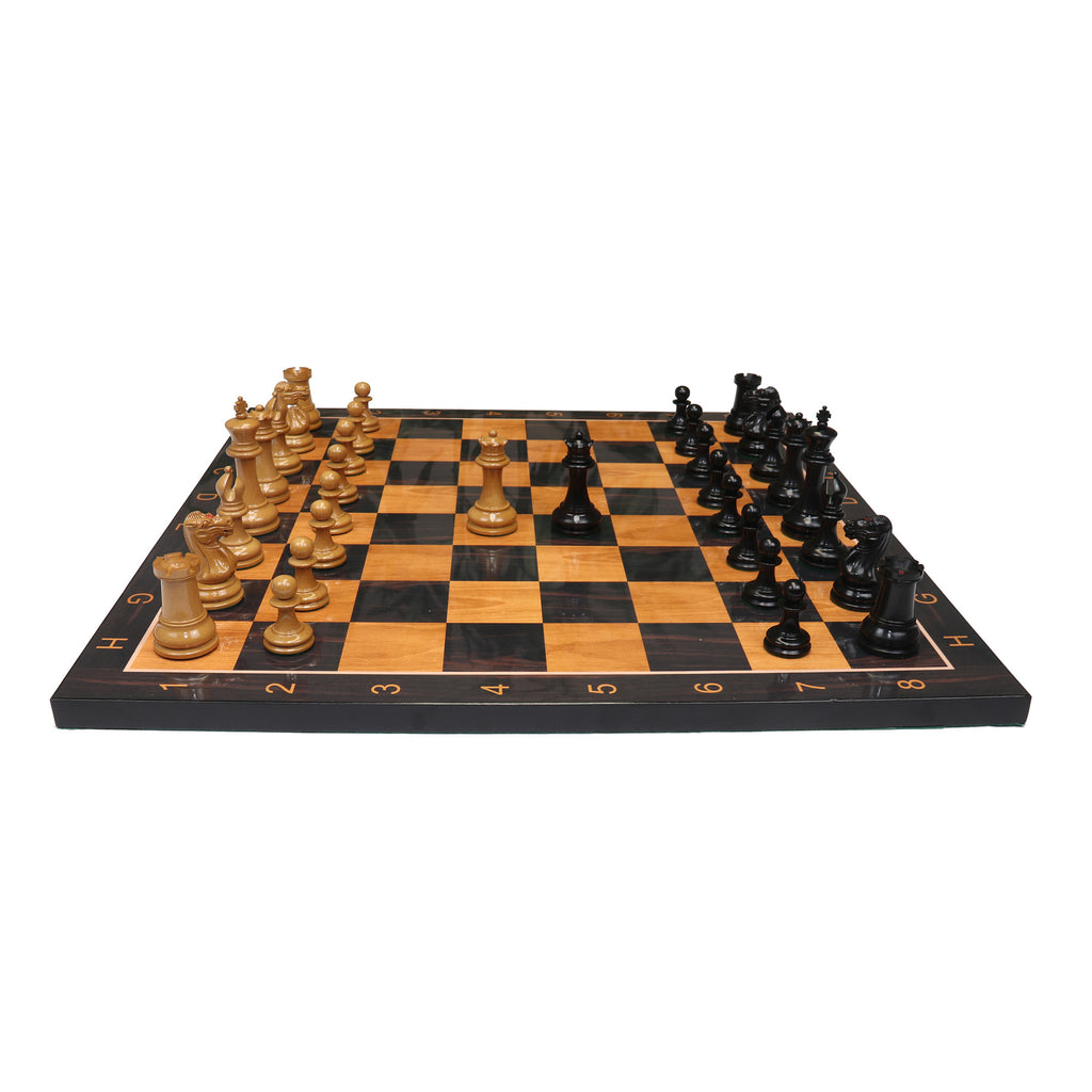 Original Reproduction Nathaniel 1849 Vintage 3.75" Chess Pieces in Antiqued Boxwood & Ebony
