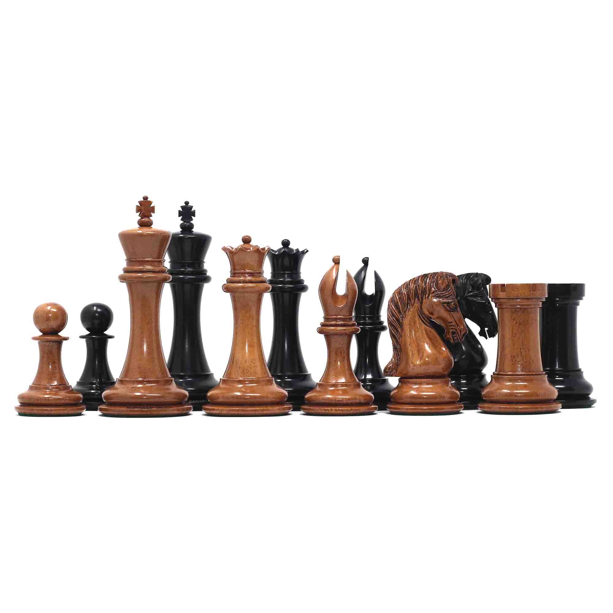 Grand Collection Signature Series Luxury Staunton Chess Pieces in Ebony and Distressed Boxwood: King Size 4.4"