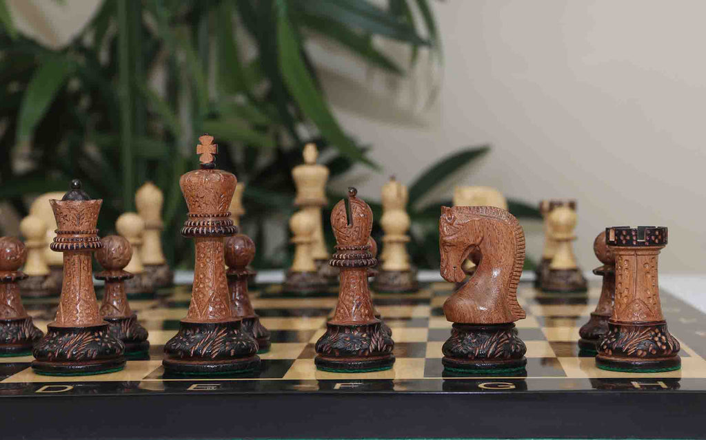 Leningrad Series 4" Luxury Staunton Chess Set in Burnt Gold Rosewood & Boxwood
