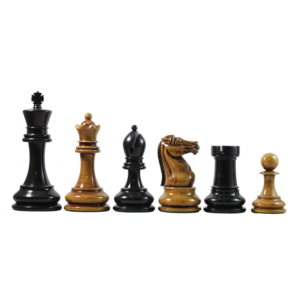Reproduction BCC 1900-01 Edition Staunton Stroud Club Size 4.4" Distressed Antiqued Ebony Chessmen