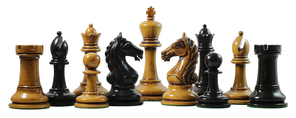 Warrior Series 4" Premium Staunton Chess Set in Ebony and Distressed Box Wood