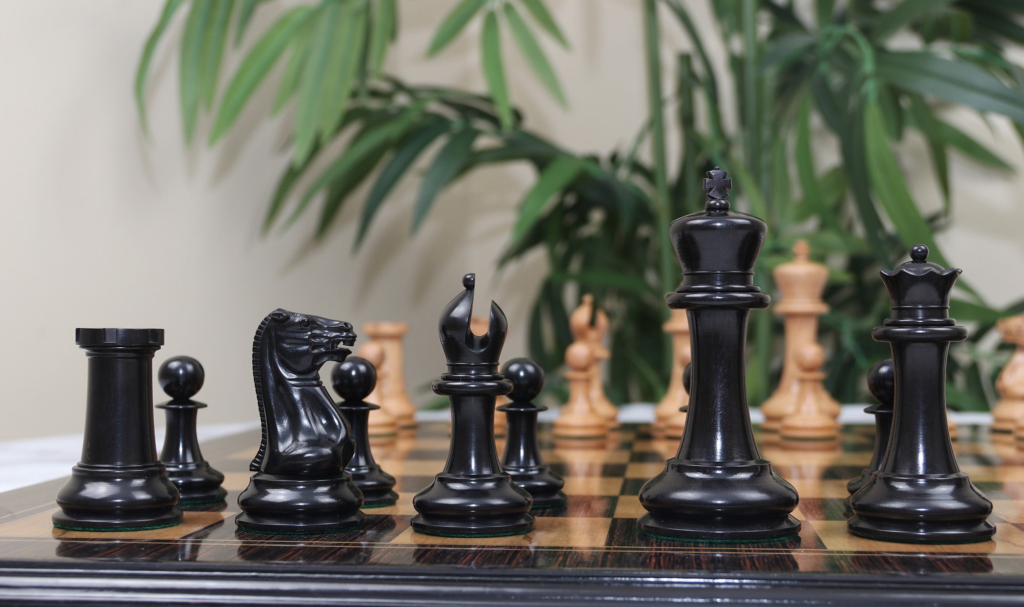 1849 Early Version Reproduced 4.4" Chess Set in Distressed Boxwood/Ebony