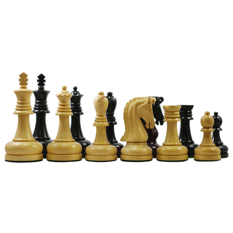 New Exclusive Staunton Chess Set Ebony & Boxwood Pieces with Black & Ash  Burl Chess Board & Box - 3 King - The Chess Store