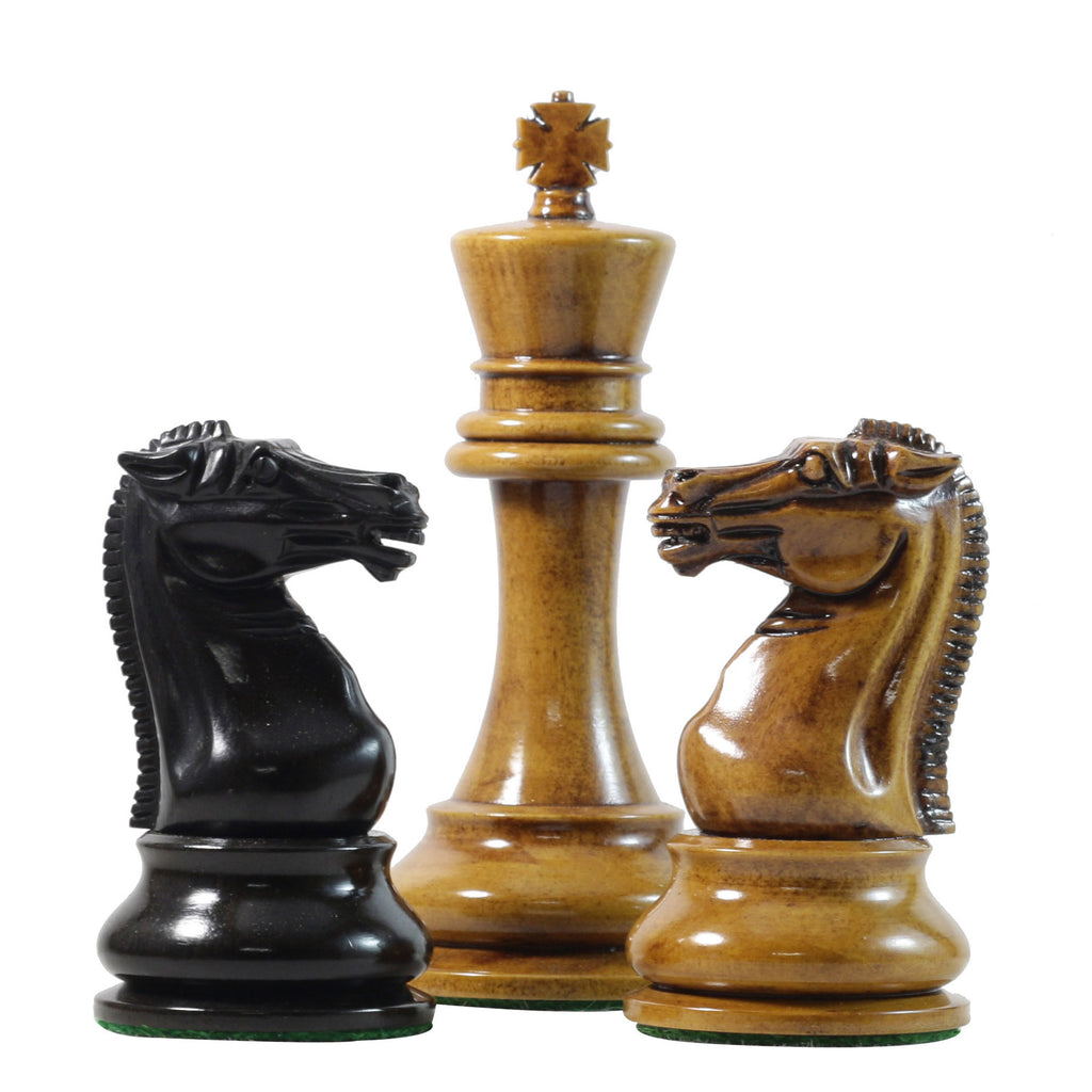 Reproduction BCC 1900-01 Edition Staunton Stroud Club Size 4.4" Distressed Antiqued Ebony Chessmen