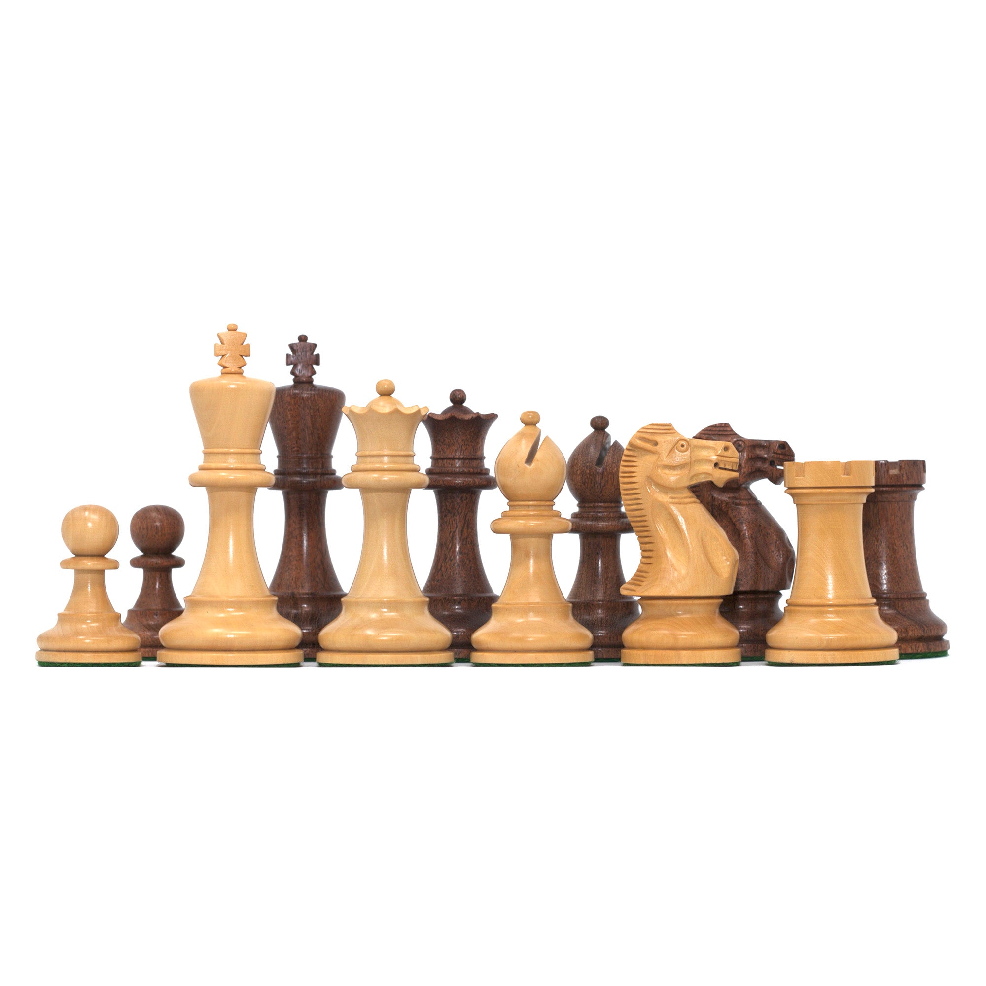 Aron Series Luxury 4" Luxury Staunton Chess Pieces in Boxwood & Golden Rosewood