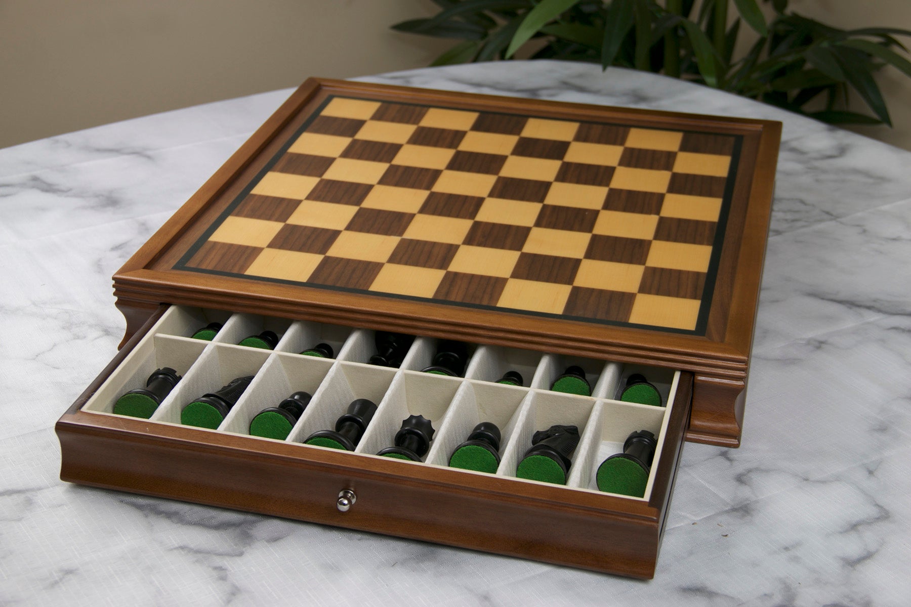 Chess Board with Chess Pieces Storage in Walnut