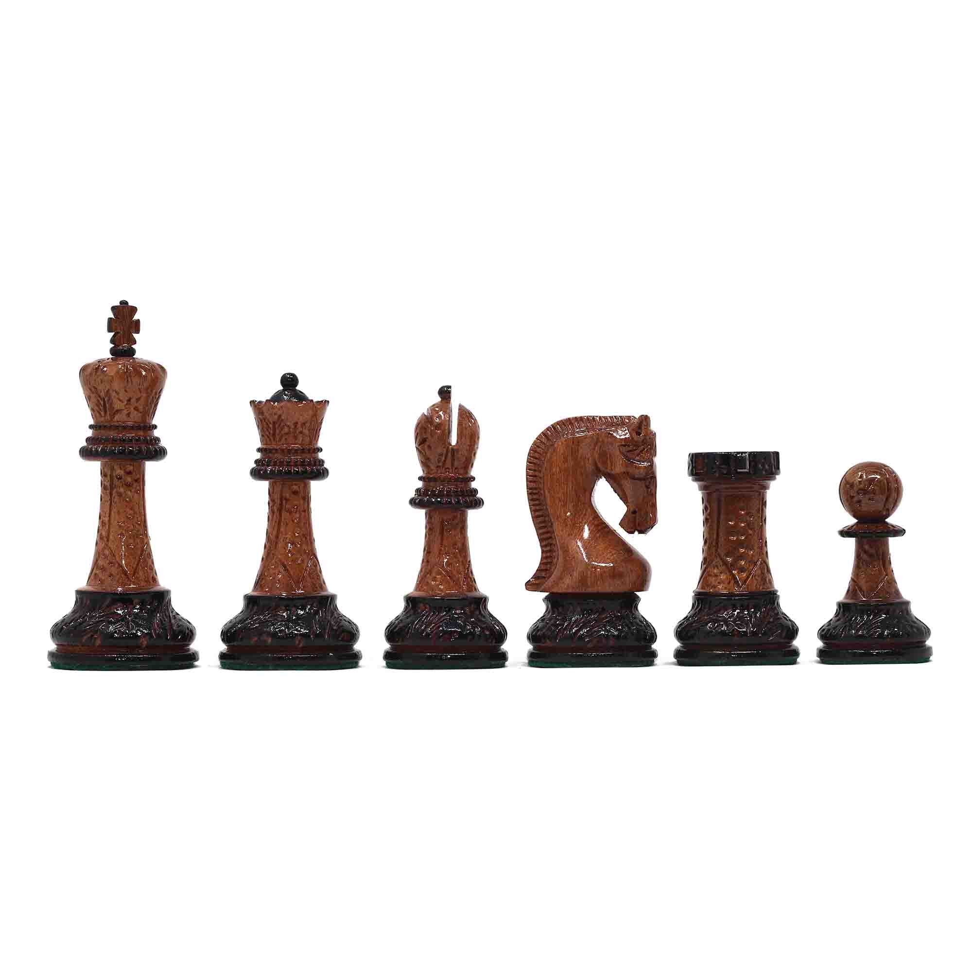 Leningrad Series 4" Luxury Staunton Chess Set in Lacquered Burnt Boxwood