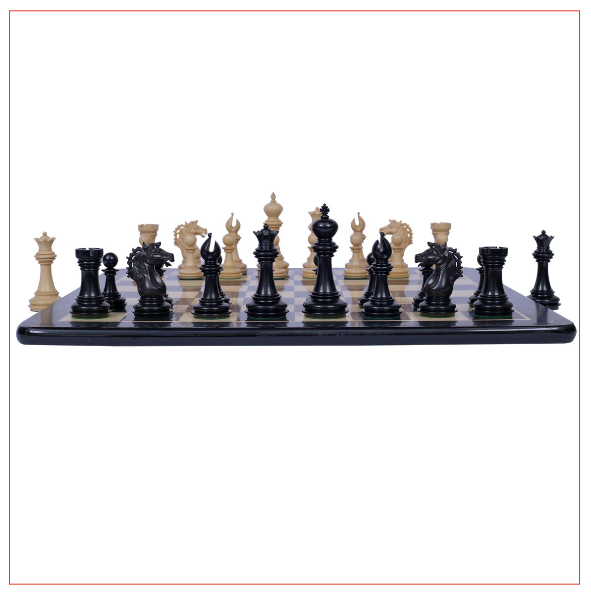 Regal Series 4" Ebony Wood Staunton Chess Set with Board