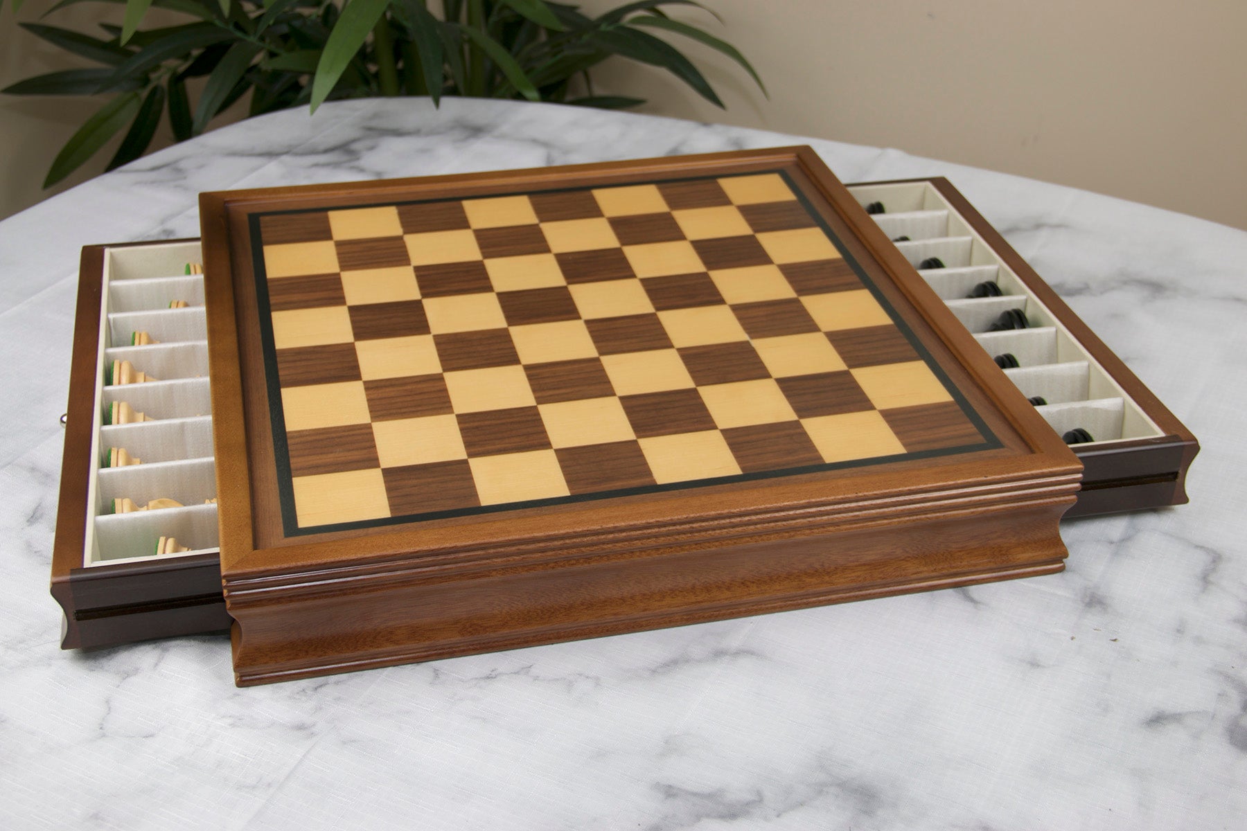 Chess Board with Chess Pieces Storage in Walnut