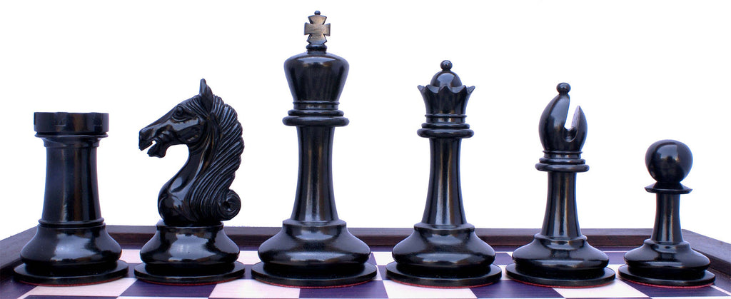 Warrior Series 4" Premium Staunton Chess Set in Ebony and Antiqued Box Wood