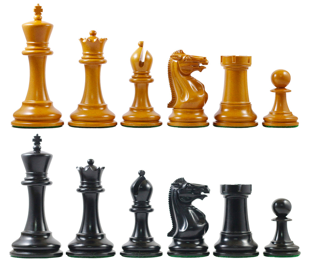 Anderson 1855-60 Reproduction 4.4" Staunton Chessmen in Antiqued Boxwood & Ebony
